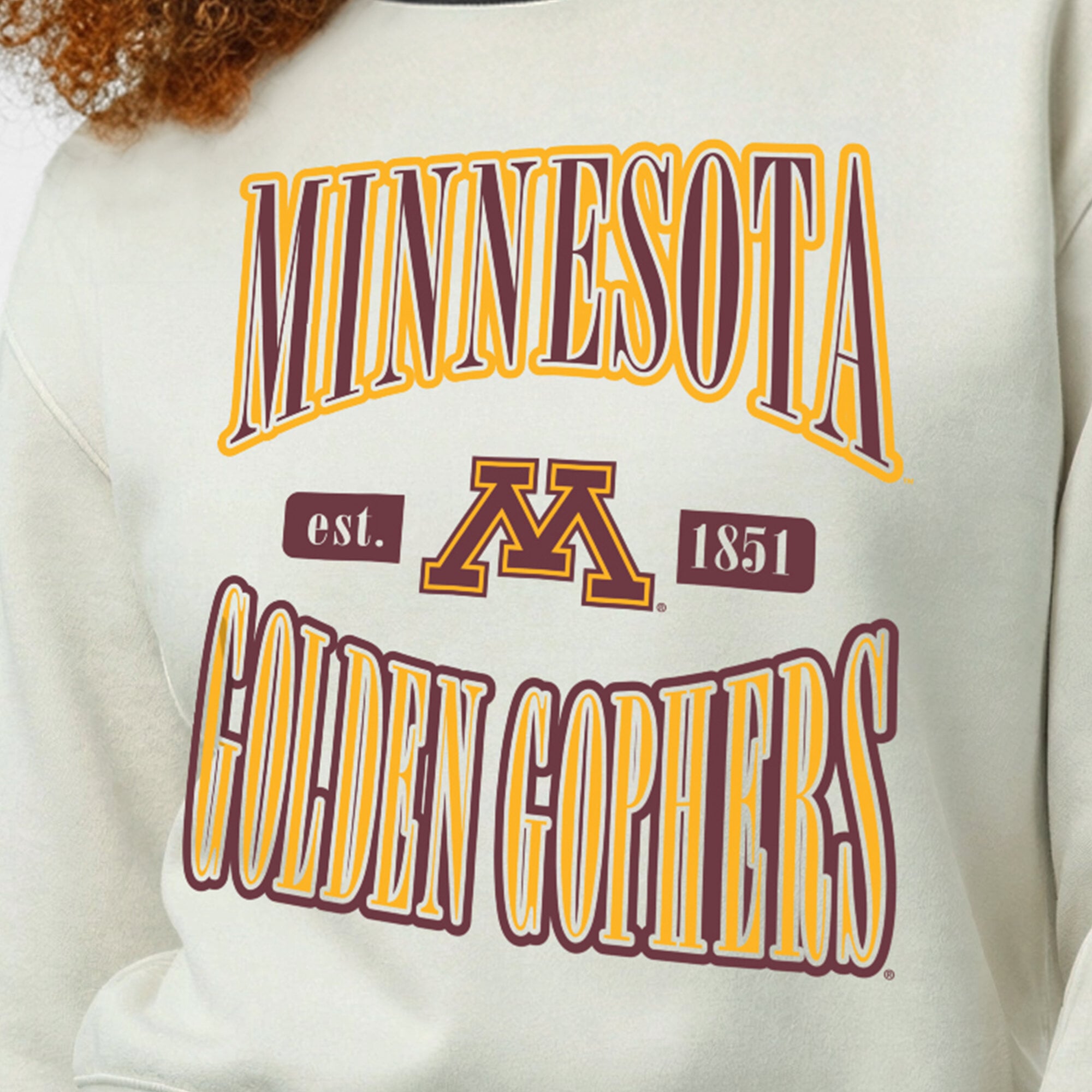 Women's Champion  White Minnesota Golden Gophers Yarn Dye Rib Reverse Weave Crew Sweatshirt